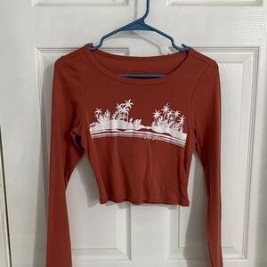 Billabong Rust Long-Sleeve Cropped Graphic Tee - White Palm Print